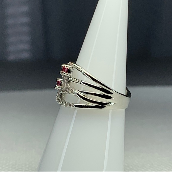 925 Silver Plated Pink CZ Ring - Picture 2 of 3